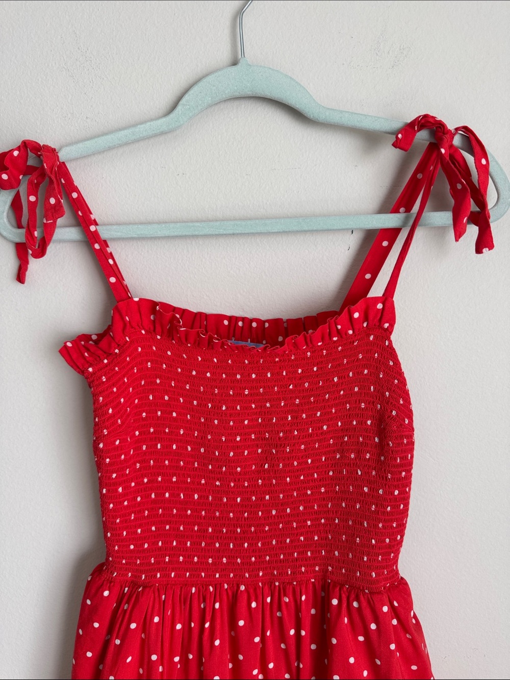 Draper James Red Polka Dot Smocked Tiered Midi Dress XS Cottagecore Sundress - Picture 3 of 11